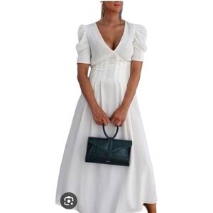 Zara White Flowy Midi Dress Textured Size M Feminine Engagement Timeless Design